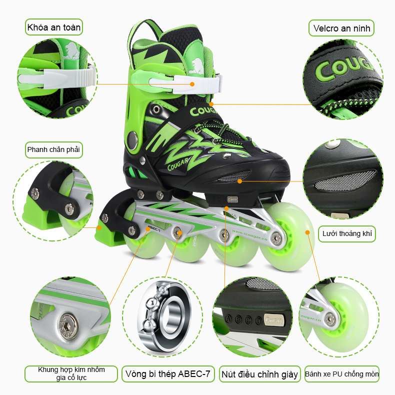 Chi tiết giày patin cougar 835L xanh đen
